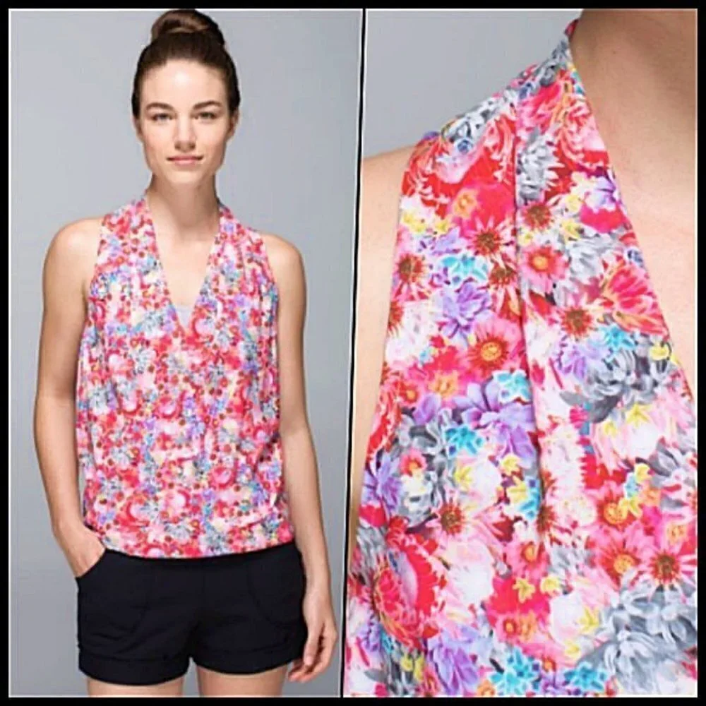 Lululemon Sleeveless Floral V Neck Tank Size 8